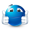 A blue emoticon giving two thumbs up. The emoji is round with a smiling face on it and its hands are white.